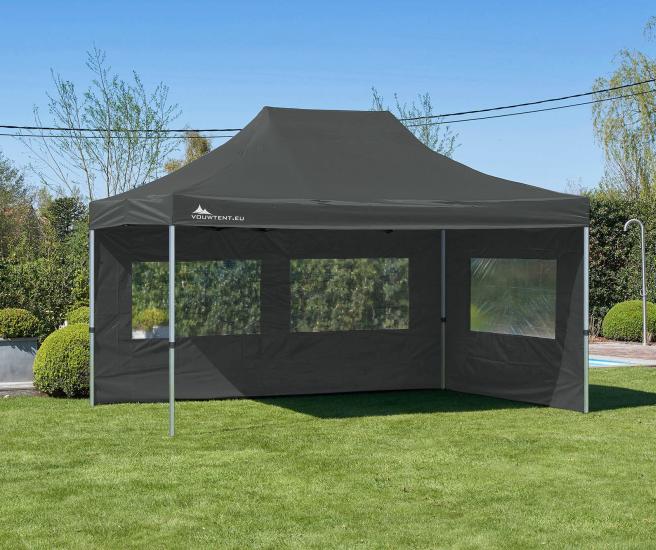 3 x 4,5 m - Antraciet vouwtent Premium AluHex met zijwanden