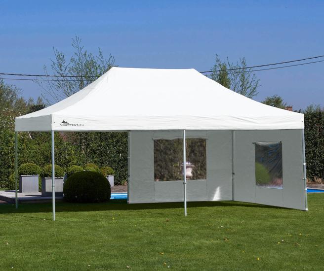 4x6m vouwtent AluHexPro wit met zijwanden