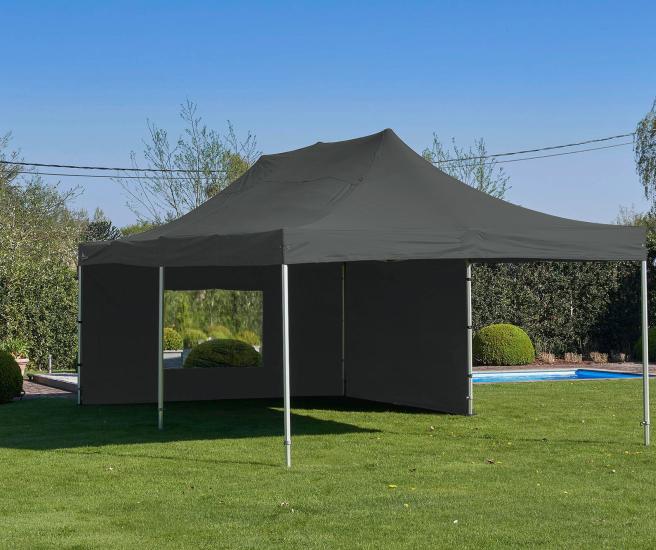 4 x 8 m -  Antraciet vouwtent AluHexPro met zijwanden