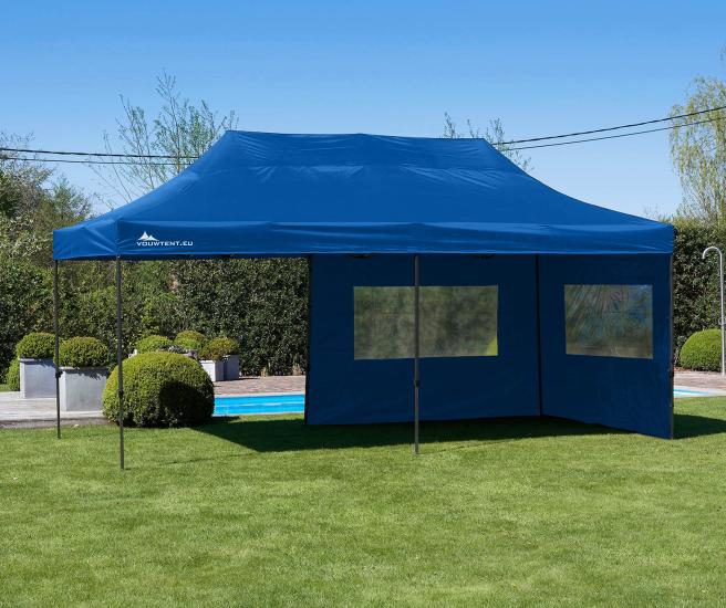 3 x 6 m - blauw vouwtent Premium met zijwanden